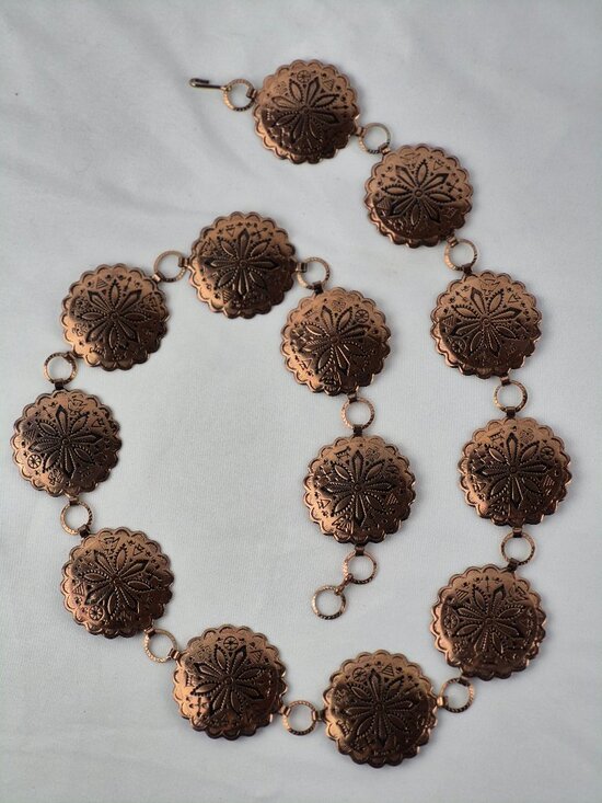 Concho Belt Accessories - Vintage Native American Style Copper Tone Medallion Belt